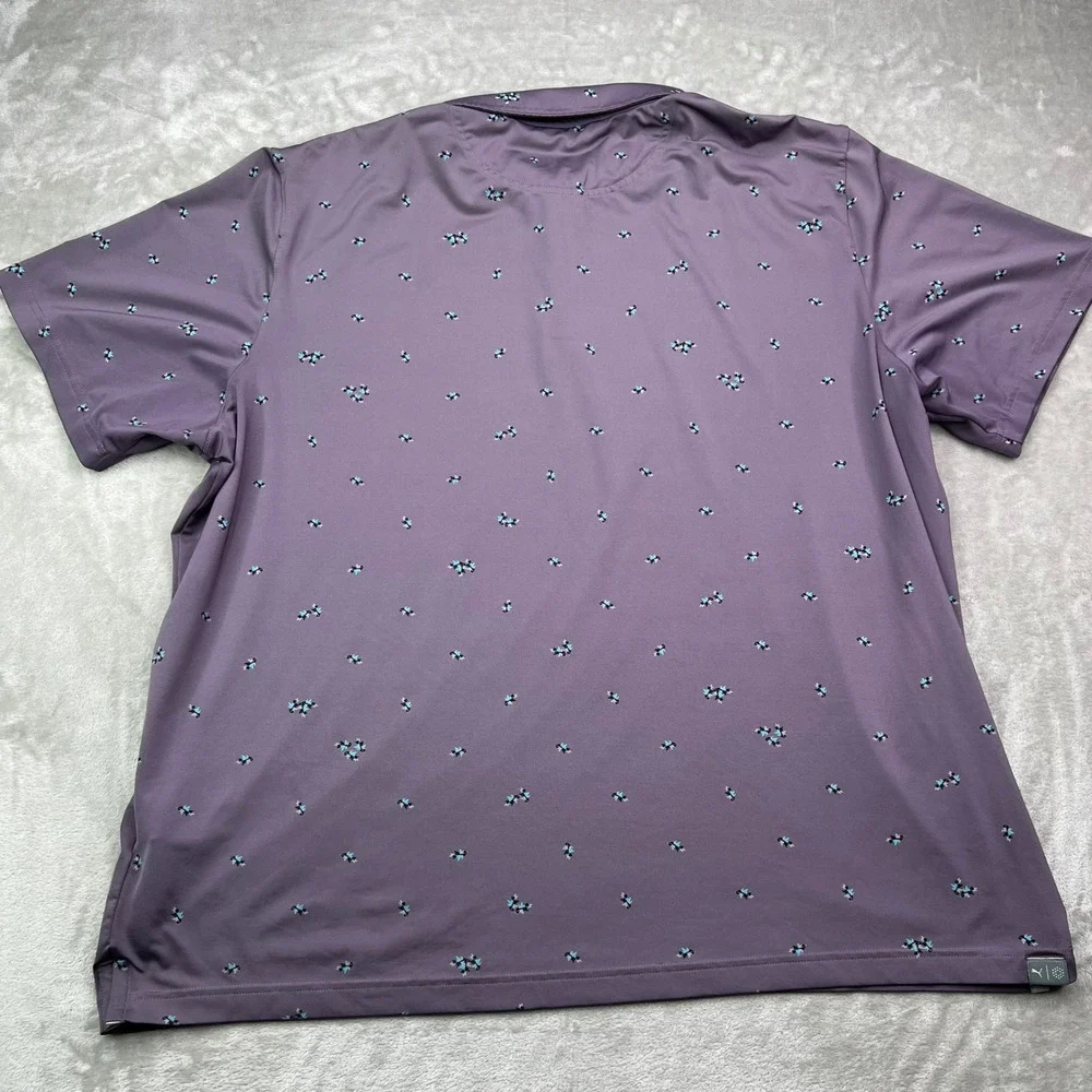 Puma Mattr Foliage Golf Polo Shirt Men 2XL Purple Leaves AOP Stretch Performance